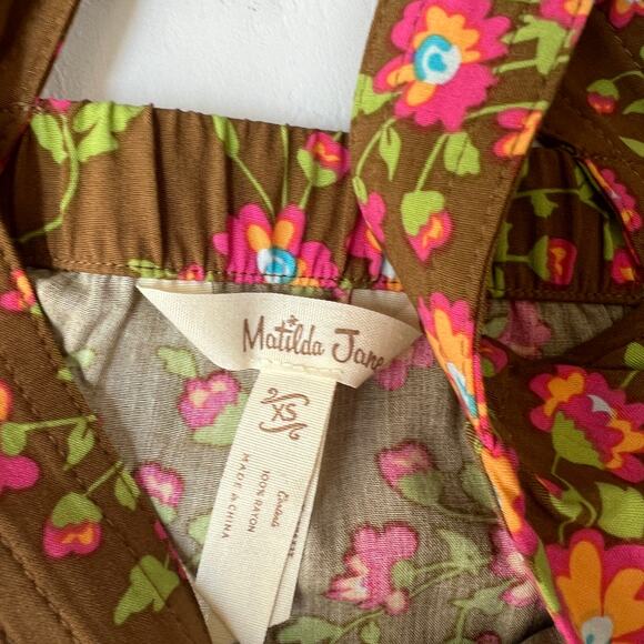 Matilda Jane Women's Brown and Orange Ruffle Top Tunic Shirt Sleeveless -sz xs - Picture 3 of 6